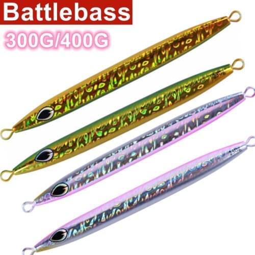 BATTLEBASS High Quality Fast Jigging Lure 180g 200g 250g 300g 400g Thin Body Trolling Spoons Luminous Long Cast Metal Jig Lure