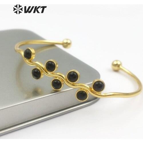 WT-B427 Wholesale adjustable fashion jewelry natural black stone bangles Beautiful bracelet with gold sil ver for women gift