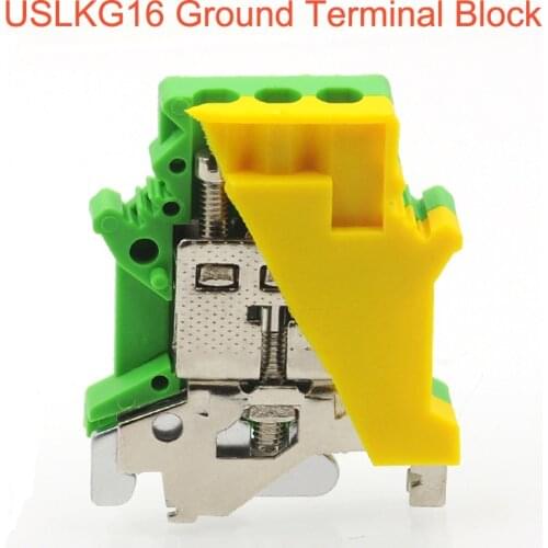 Din Rail Mount Ground Screw Terminal Block USLKG16 Bornier Electrical Wire Connectors UK16N Earth morsettiera cable 6AWG 16mm2