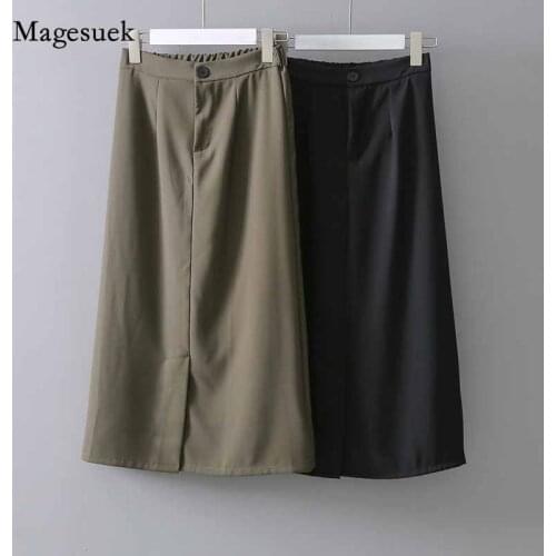 2020 Autumn Split Stitching Solid Button Woman Skirts Vintage Skirt Women Korean Style Loose Slim High Waist Skirt Faldas 11284