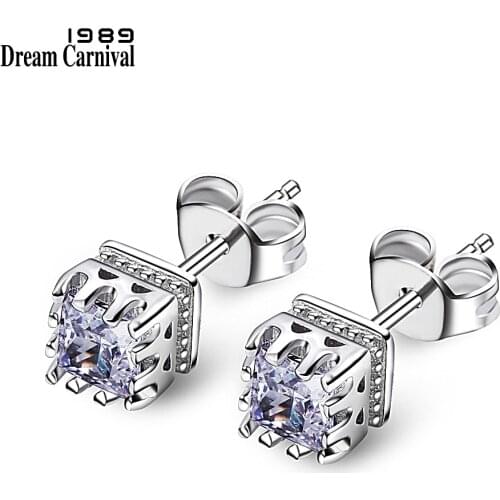 DreamCarnival 1989 Biggest Seller Square Crown Style Stud Earrings for Women AAA Zircon High Quality Everyday Jewelry SE11555RB