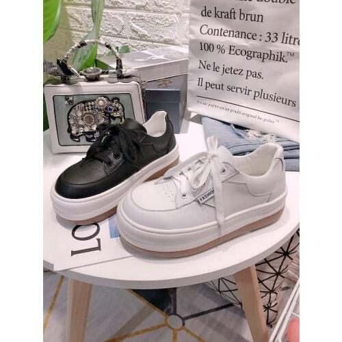 2021 spring and autumn models net red low-top lace-up womens shoes all-match thick-soled leather white shoes