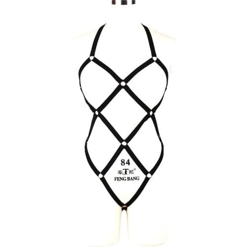 Full Body Harness Set Belt Garter Sexy Black Harness Women Tops Cage Bondage Bra for Women Elastic Goth Festival Rave Dance Wear