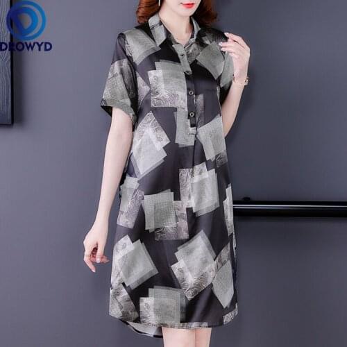 2021 Summer Vintage Print Silk Beach Midi Dress Women Black Short Sleeve Loose Casual Dresses Elegant Bodycon Party Vestidos