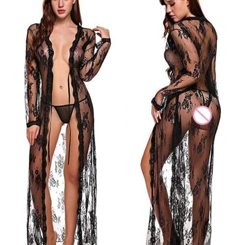 1Women Teddy Lace Sexy Lingerie Sheer Robe Cekc Hot Babydolls See Through Long Sleeve Sexy Dress For Sex Female Porno Underwear