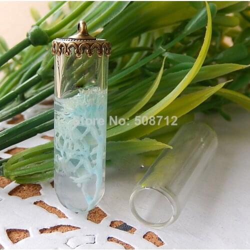 2014 New 40mm Mini Glass Tubes crystal Tube& 12mm cap ,Hollow Glass , hand blown, for necklace pendant,charming handmade