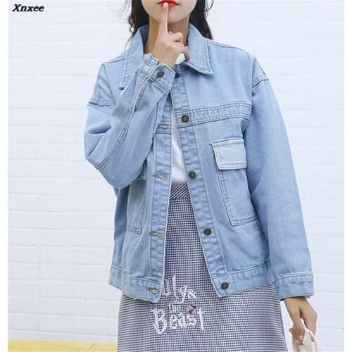 2018 Women Basic Coat Denim Jacket Women Winter Denim Jacket For Women Jeans Jacket Women Denim Coat loose fit casual style