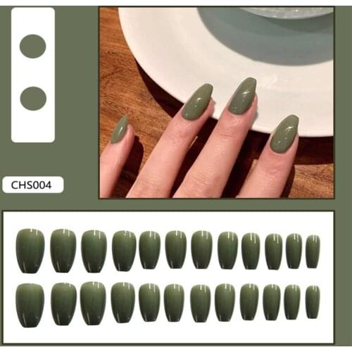 24Pcs/box Cute Women Wearable Full Cover Finger Nail Tips Green Avocado Finished Products Wearing Fake Nails Wholesale