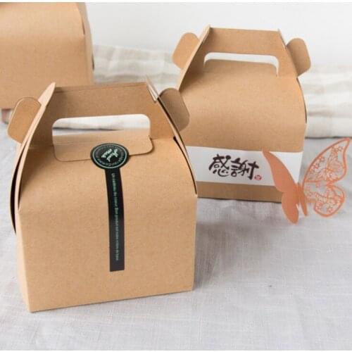 500pcs Brown Packaging Kraft Paper Mousse Box with Handle For Candy\Cake\Dessert Packing boxes