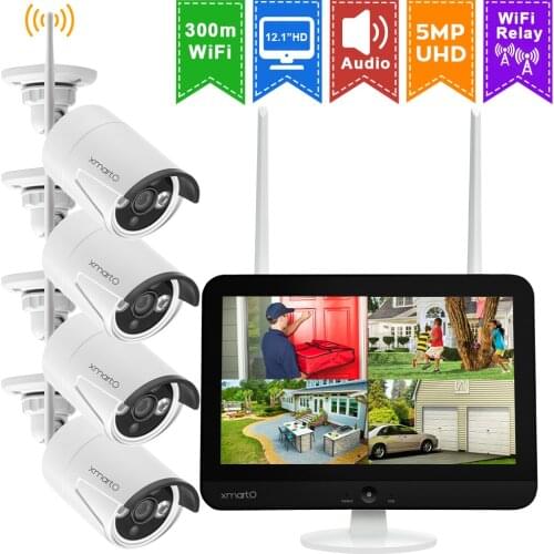 XMARTO 2K HD 1296/1080P CCTV Security Camera System With 12.5Inch 5MP IPS Screen NVR,Night Vision, Human Detection, Weatherproof