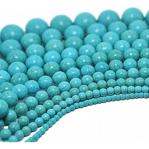 Blue Turquoises Stone Natural Stone Beads Round Loose Beads 15" Strand 4 6 8 10mm Pick Size Beads For Jewelry Making Accessories