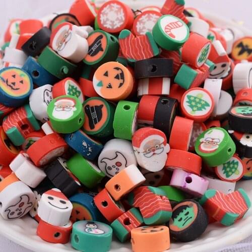 50-150Pcs Mixed Color Christmas Pattern Polymer Clay Loose Spacer Beads For Jewelry Making Girls DIY Bracelet Beads Accessories