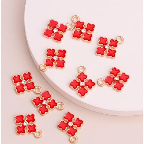 10pcs 17x13mm Small Red Color Crystal Rhinestone Rhombus Flowers Jewelry for Making and Crafting Necklaces Earrings Charms