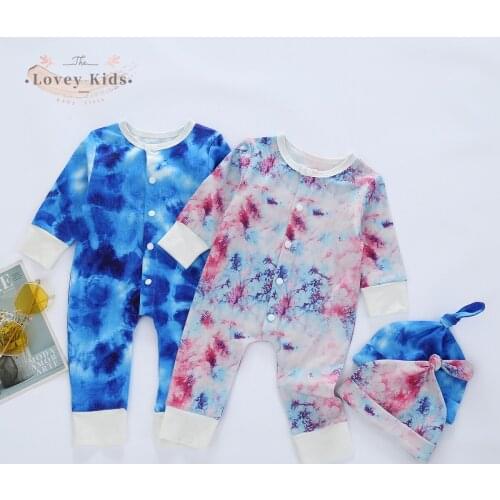 2020 Autumn Baby Boy Girl Romper One Piece Long Sleeve Tie Dye O Neck Fashion 2pc with Hat Cap Newborn Fall Clothes 0-24M
