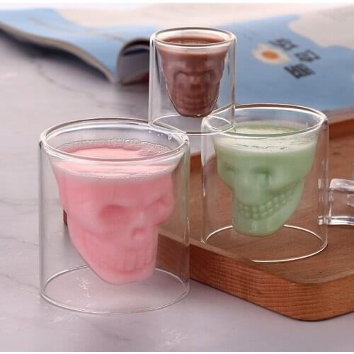 25-250ml Double-layer Glass Transparent Skull Wine Milk Whiskey Tea Coffee Drinking Cup Beverage Cup Reusable Tool Rod Accessori