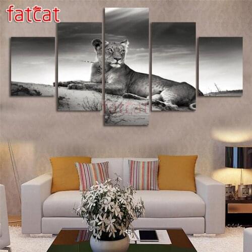 FATCAT Black white tiger Animals 5 Piece Diy Diamond Painting Full Square Round Drill Diamond Embroidery Sale Home Decor AE1202