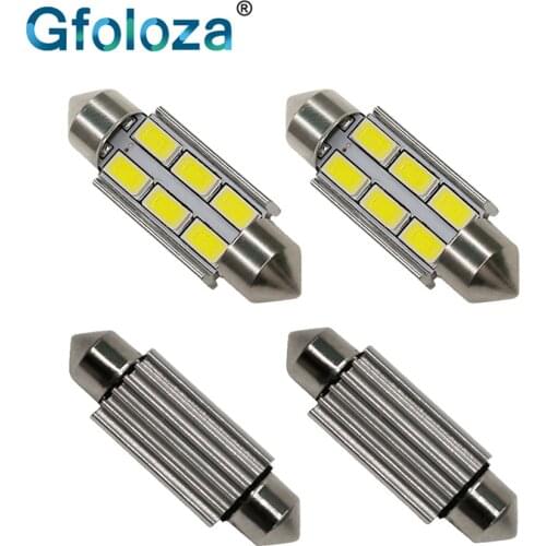 Gfoloza White Festoon C5W License Plate Map Reading Bulbs Dome 31/36/39/42 mm Interior Lamp 6 LED Car Lights DC12V 4PCS