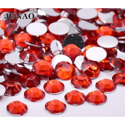 JUNAO 2 3 4 5 6mm Red Color Round Crystal Rhinestone Applique Flatback Resin Crystal Stickers Face Nail Art Decoration
