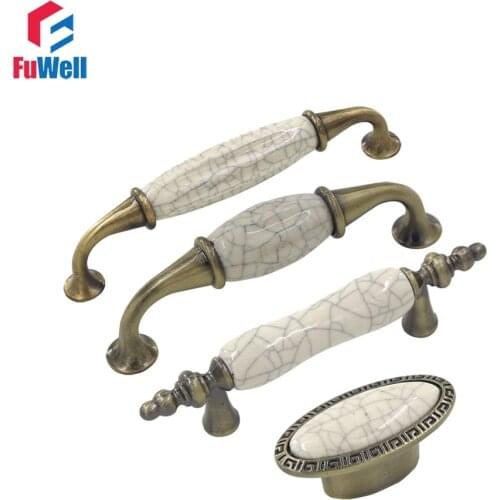 4pcs Ceramic Furniture handles Knobs Porcelain Handles Grips for Drawer Cabinet Kitchen Single/76/96/128mm Hole Pitch Handles