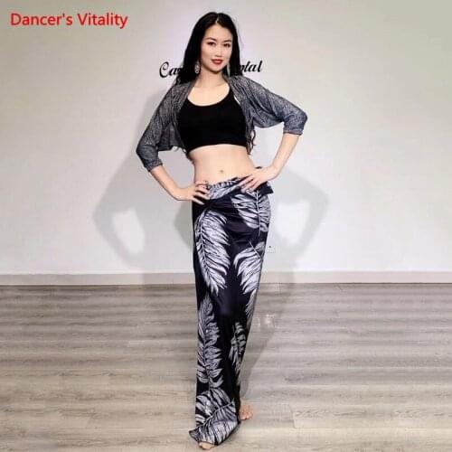Belly Dance Set Summer Sling Top Printing Split Skirt Practice Clothes Suit Female Adult Oriental Dancing Performance Clothing
