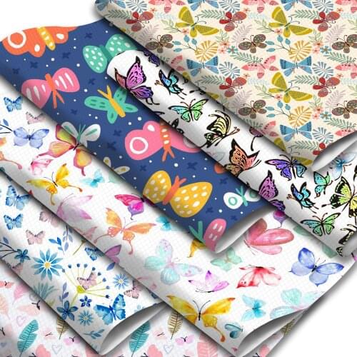 Flower Butterfly Pattern Printed Faux Leather Sheets Synthetic Leather Fabric Roll for DIY Earrings Handbags Pouches Hair Bows