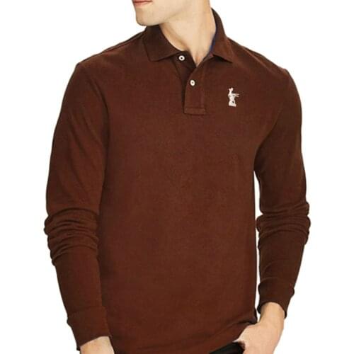 Mens 100% Cotton Autumn Long Sleeve Embroidered Deer Logo Polo Shirt Casual Brand Polos Homme Fashion Apparel Tag Top SIZE 5XL