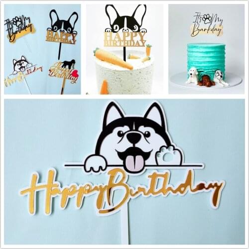 New Pet Happy Birthday Acrylic Cake Topper Puppy Dog Cake Topper Acrylic Double Diy For Pet Birthday Party Cake Decoration