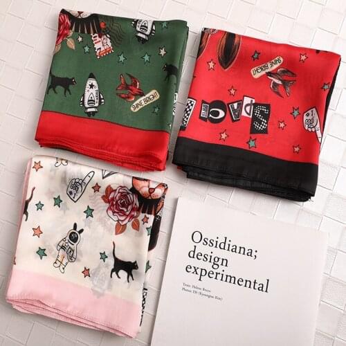 New 70cm womens Cartoon rabbit print scarf fashion trend small silk scarf square scarf tie package decorative gift hot sale