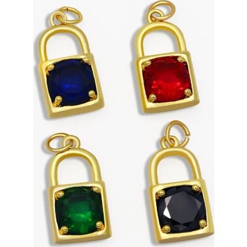 OCESRIO DIY Gold Filled Small Lock Pendant Decoration For Mesh muticolor Pendant Big CZ Gothic Jewelry Making Supplies pdta010