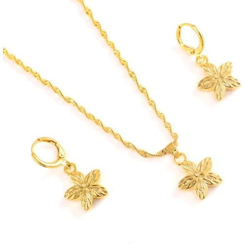 Charm Vintage lady gold Flower earrings Necklaces & Pendants Jewelry stes for Women girls wedding birthday gifts drop Shipping