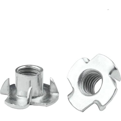 100pcs M5 Zinc Plated Four Claw Female Nut Captive T Pronged Tee Blind Nuts Speaker Nut for Woodworking Furniture Hardware