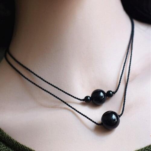 High Quality Red Black Cinnabar Chalcedony Stone Pendant Necklace Fashion Round Beads Necklace Gift for Women Jades Jewelry