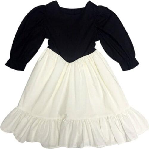 Girls Dress Cotton 2020 Fall New Children Princess Dress Black and White Patchwork Baby Princess Dress Christmas Ruffles,#5624