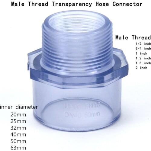 Male Thread Transparency Hose Connector PVC Connector Garden Irrigation Aquarium Fish Tank Water Pipe Connectors 1 Pcs
