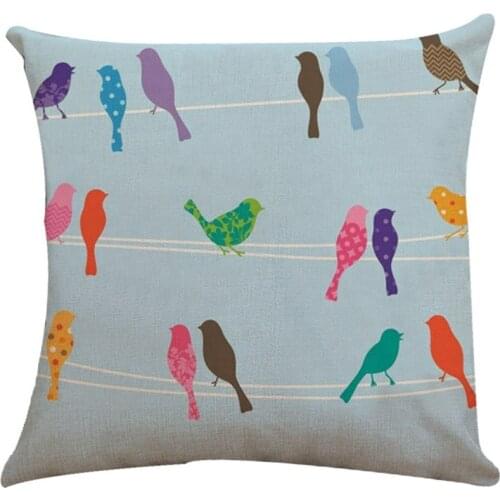 Factory Direct Home Decorative Throw Pillow Covers Square Cushion Case 18" x 18" 45 x 45 cm Cartoon Cute Bird Linen Hug