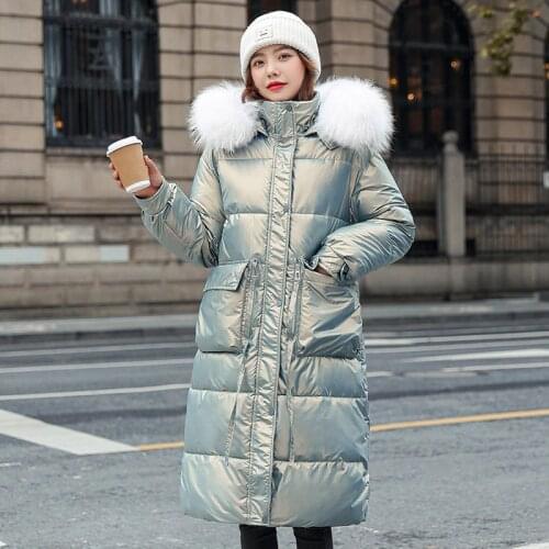 Big Collar Down Parka Women Winter Jacket female hair new winter 2021 cultivate morality down jacket bright surface 8618
