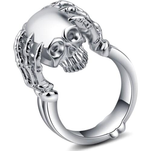 Seanlov New Skull Rings For Women Men Gothic Punk Jewelry Silver Color Finger Jewelry Skeleton Vintage Gold Color Hand Head Ring