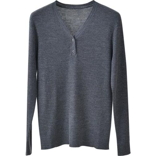 SHUCHAN High Quality Wool Button Slim Sweater Women V-Neck Office Lady Solid Free Shipping Items Clothes for Women