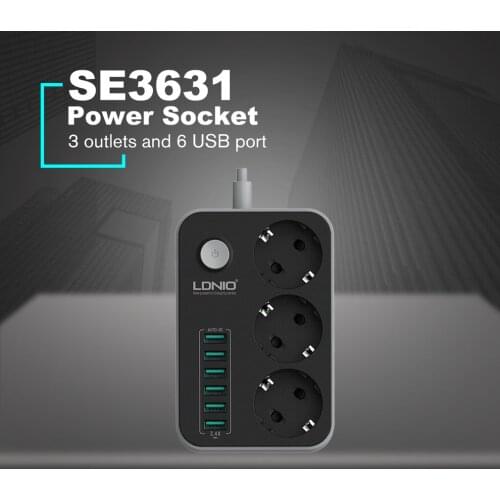 Smart Power Strip 3 EU Outlets Plug with 6 USB Charging Port Outlet Universal Electrical Extension Adapter Socket With Switch
