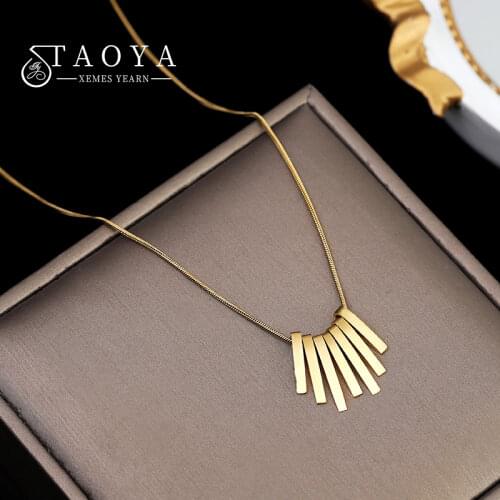 Unique Geometric Strip Titanium Steel Gold Necklace For Woman Korean 2021 New Girls Sexy Jewelry Student Partys Clavicle Chain