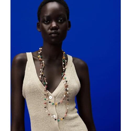 Vedawas ZA Long Beaded Woven Jute Necklace for Women Boho Colorful Rope Chain Strand Collar Choker Necklace Wedding Gift Jewelry