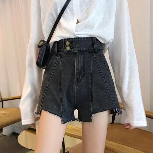 Woman Jeans Pants Summer 2021 High Waist Loose A- Line Broken Black Denim Shorts Women Pantalones Vaqueros Mujer