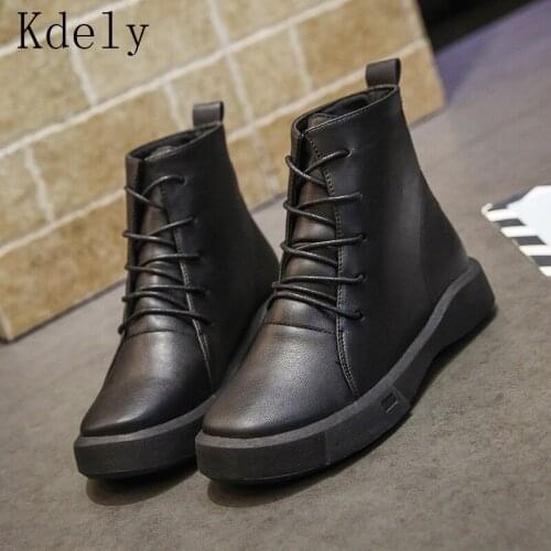 Botas Women Motorcycle Ankle Boots Wedges Female Lace Up Platforms Autumn Winter Leather Oxford Shoes Woman high heels