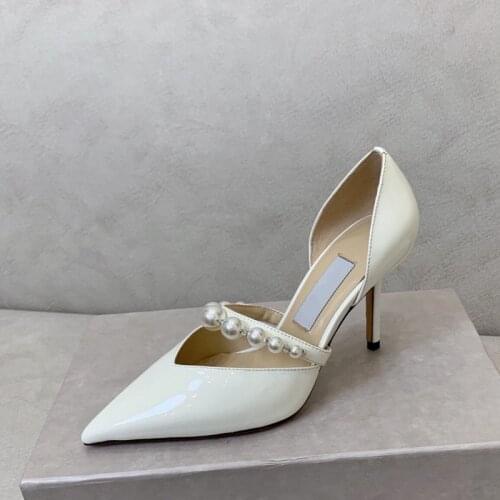 2021 Autumn New Pointed High Heel Womens Shoes Pearl Strap Hollow Pumps Fairy Shoes