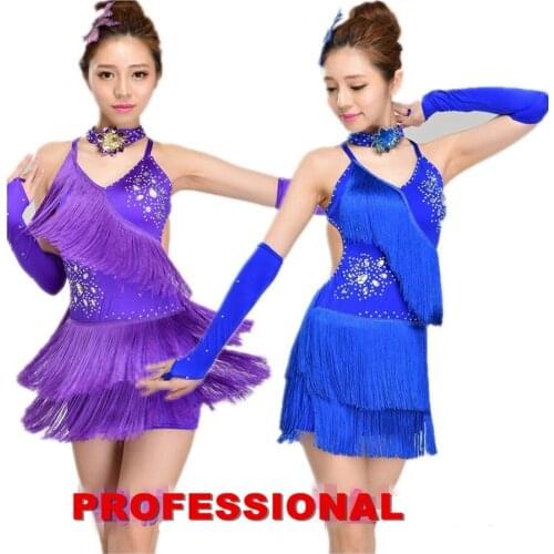 Handsel accessories girl Tuxedo Latin dance costumes customize woman tassel sequined Rumba Samba tango dance competition dress