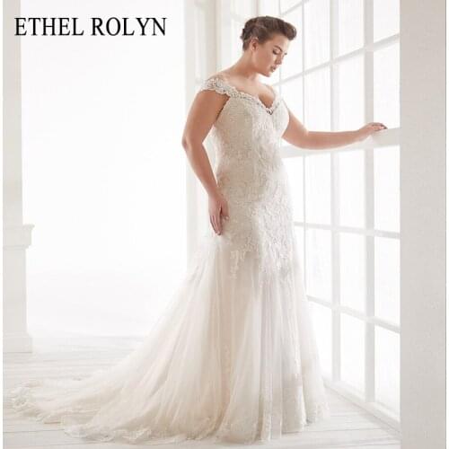 ETHEL ROLYN Plus Size Mermaid Wedding Dresses 2021 Spaghetti Straps Lace Appliques Zipper Tulle Wedding Gowns Vestido De Noiva