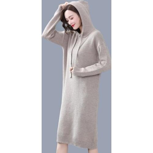 Hooded Knitted Sweater Dress Women Spring and Autumn new Casual Long Sleeve Loose Pullover dress women