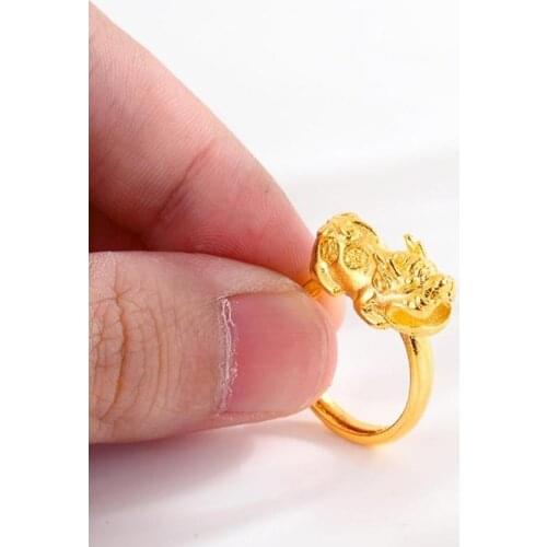 Golden Pixiu Open Ring Gold Color Brave Troops Adjustable Opening Rings For Women Men Mythical Wild Animal Wealth Lucky Jewelry