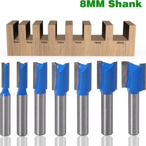1PC 8mm Shank Carpenter Milling Cutter Straight Woodworking Router Bit Set 6/8/10/12/14/18/20mm Cutting Diameter