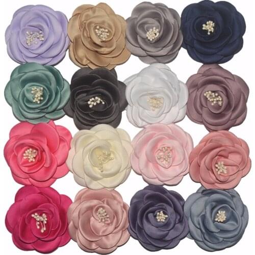 25pcs /lot 3'' Satin Burned Camellia Hair Flower Headband Accessories Cheap Flower in 30 colors